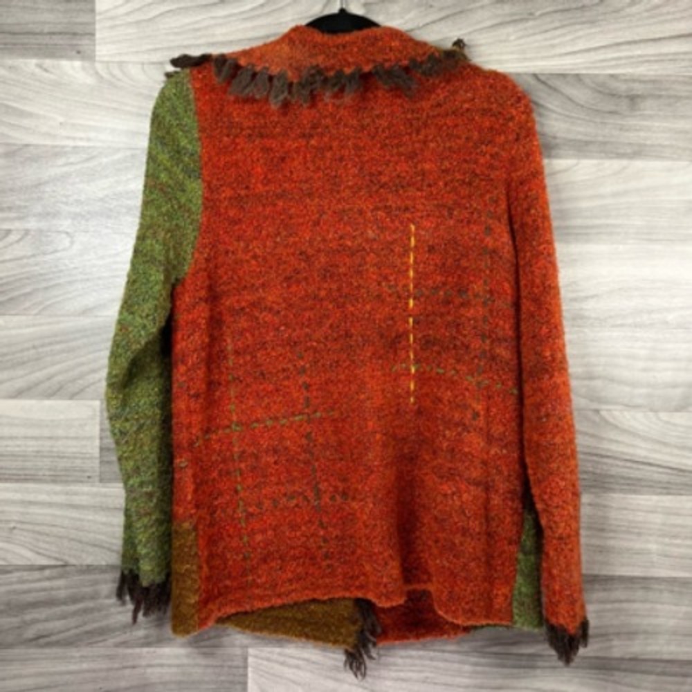 TanJay Womens Cardigan Sweater Multicolor Color Block Fringes Collared Button M‎ - Picture 6 of 12